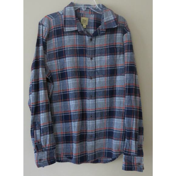 TRUE CRAFT *NWT* Flannel Shirt Boys Size L Button Down Plaid Blue Shirt Casual - Picture 1 of 5